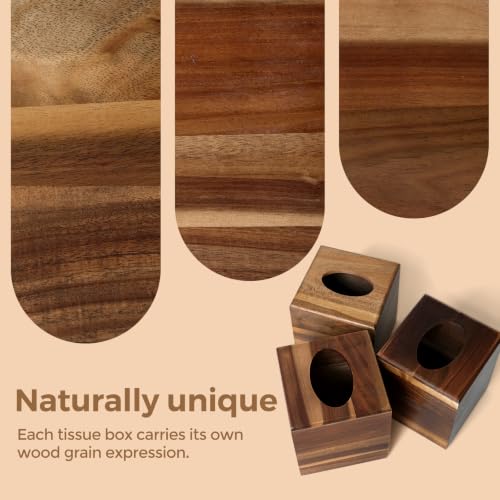 Acacia Wood Tissue Box Cover, Square Wooden Tissue Box Holder for Bathroom | Wooden Cube Tissue Cover with Slide-Out Bottom, Decorative Facial Cube Tissue Holder for Office, Modern Farmhouse Decor