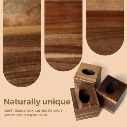 Acacia Wood Tissue Box Cover, Square Wooden Tissue Box Holder for Bathroom | Wooden Cube Tissue Cover with Slide-Out Bottom, Decorative Facial Cube Tissue Holder for Office, Modern Farmhouse Decor