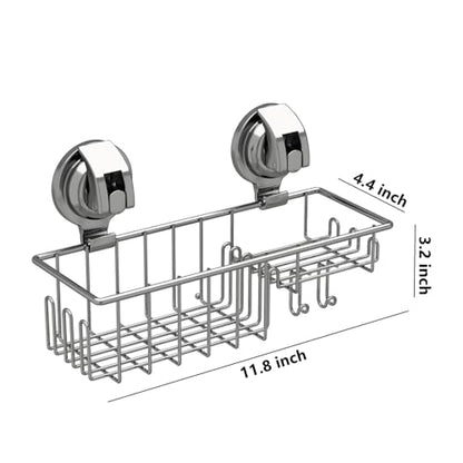 TESOT Suction Cup Shower Shelf, Shower Caddy Soap Dish with Hooks for Sponge, Rust Proof 304 Stainless Steel, Silver