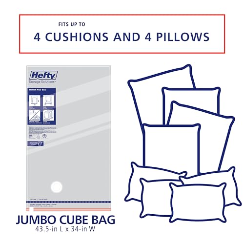 Hefty Shrink-Pak Vacuum Storage Bags – For Clothes, Pillows, Towels, Blankets & More – Space Saver Vacuum Suction Sealer Bags for Home or Travel – 4 Jumbo Cubes, 43.5 x 34 x 18 Inches