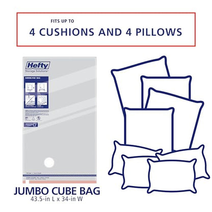 Hefty Shrink-Pak Vacuum Storage Bags – For Clothes, Pillows, Towels, Blankets & More – Space Saver Vacuum Suction Sealer Bags for Home or Travel – 4 Jumbo Cubes, 43.5 x 34 x 18 Inches