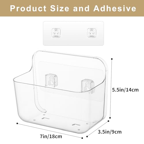 2 Pack Adhesive Cabinet Door Organizer, Compact Kitchen Under Sink Organizer, Clear Lid Storage Container for Pantry Shelves, Wall Mounted Bathroom Shower Caddy Hanging Closet Organizer