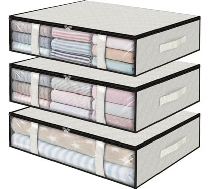 StorageRight Under Bed Storage Bags, 3 Pack, 40L, White | Breathable Non-Woven Fabric with a Clear Window and Zippered Top for Clothes, Comforters, Blankets and Seasonal Storage