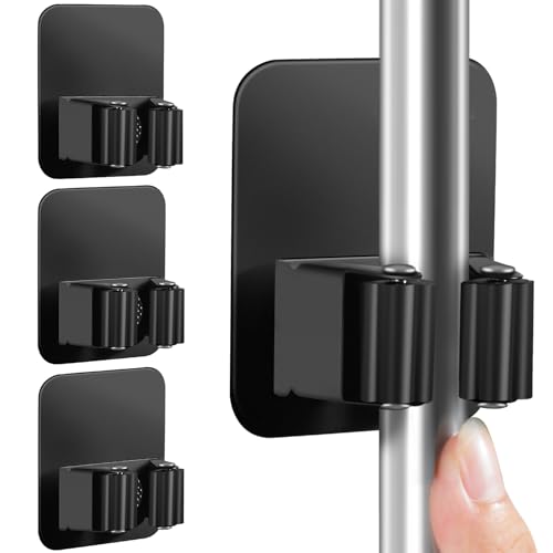 8 Pack Broom Holder Wall Mount, Improved Super Anti-Slip Mop and Broom Holder Wall Mount, Broom Hanger Gripper for Kitchen, Bathroom, Closet, Garden Garage, Black