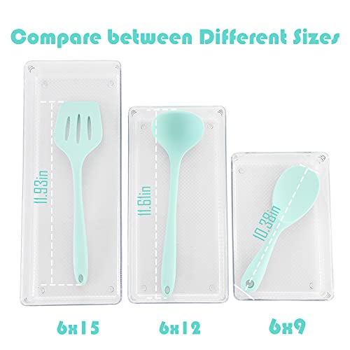 3 Pack Large Clear Plastic Drawer Organizer Tray Cutlery Utensil Makeups Drawer Organizers 15" X 6"