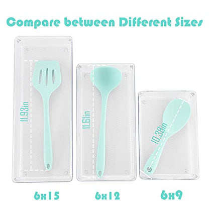 3 Pack Large Clear Plastic Drawer Organizer Tray Cutlery Utensil Makeups Drawer Organizers 15" X 6"