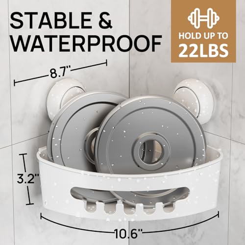 Corner Shower Caddy Suction Cup, shower shelves suction cup, White | 2 Pack Basket Bathroom, Waterproof & Oil-proof Organizer,No-Drilling Removable