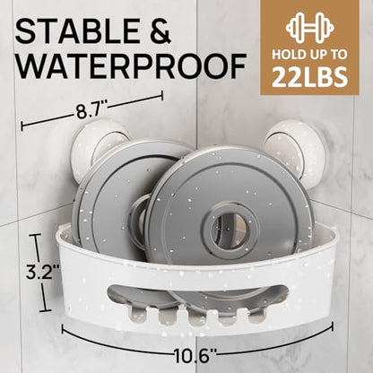 Corner Shower Caddy Suction Cup, shower shelves suction cup, White | 2 Pack Basket Bathroom, Waterproof & Oil-proof Organizer,No-Drilling Removable