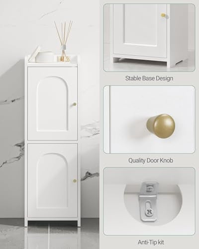 Hzuaneri Bathroom Storage Cabinet, Small Corner Floor Cabinet with 2 Doors | Narrow Toilet Paper Cabinets with Adjustable Shelf, Bathroom Organizer for Small Spaces, 7.9" D x 9.8" W x 29.5" H White
