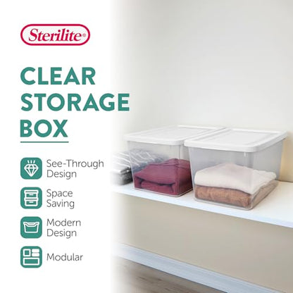 Sterilite Storage Box, Stackable Clear Plastic Bins, 20 Quart, 6-Pack | Heavy-Duty Organizing Containers with Snap-On Lids for Closet, Bathroom, and Office