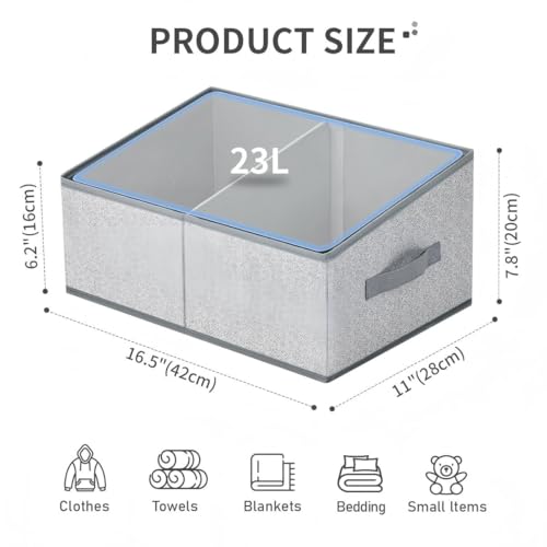 DIMJ Large Closet Shelf Organizer Bins 6 Packs with Handles and Divider, Fabric Trapezoid Storage Baskets, Foldable Clothes Containers Box for Shelf, Towel, Book, Toy, Purse, Hats, Grey