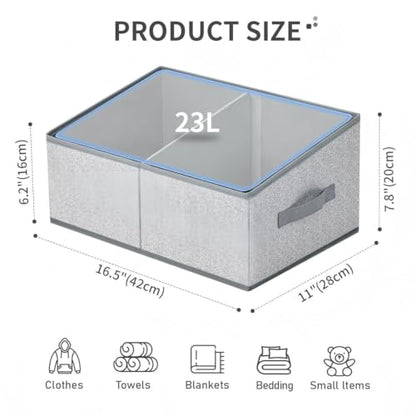 DIMJ Large Closet Shelf Organizer Bins 6 Packs with Handles and Divider, Fabric Trapezoid Storage Baskets, Foldable Clothes Containers Box for Shelf, Towel, Book, Toy, Purse, Hats, Grey