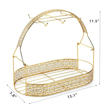 Coffee Mug Holder with Oval Drip Tray (Glod) | Mug Holders for Counter Coffee Rack Cup Holder Stand Dishes Organizer Steel Wire Rack Display Stand Service for Tea Cups