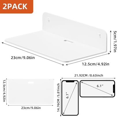Adhesive Small Wall Shelf 2 Pack, Metal Floating Shelves, 9x4.9 | Rust-proof Aluminum, Piano White Finish, Cable Hole, No Drill，Display Ledges for Living Room Gaming Room Bedroom Bathroom