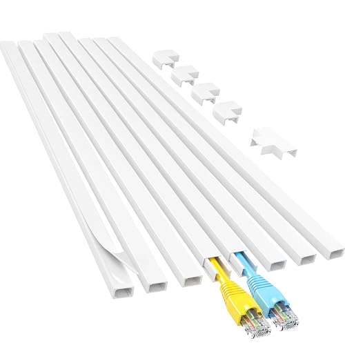 Yecaye Cord Hider, 113in One-Cord Cable Raceways, W0.59in H0.4in, White | TV Cord Covers for Wires on Wall, Easy Install Cable Management Kit for 2 Small Wires