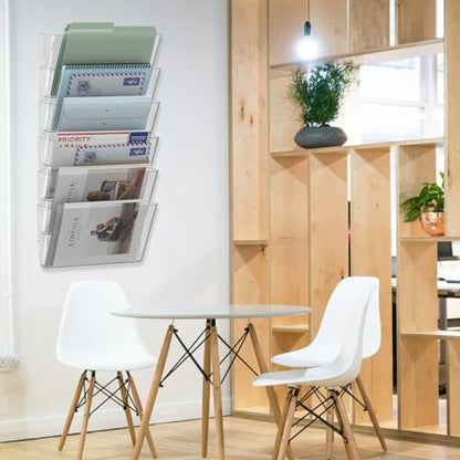 MINDEPOT 6 Pockets Acrylic Wall File Organizer Clear File Holder for Office | Acrylic Wall File Organizer Clear File Holder for Office
