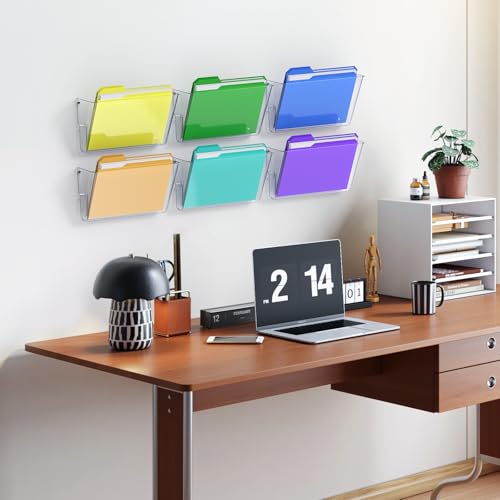 samstar 6 Pack Clear Wall File Holder, Wall Mount Acrylic File Organizer Hanging Wall Pocket Mail Magazines Organizer for Office,Home