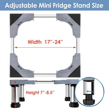Mini Fridge Stand with Silicone Mat, 7"-8.5" Adjustable Hight | Small refrigerator stand with 4 stainless steel feet, air flow, no water pooling, portable washer & dryer pedestal