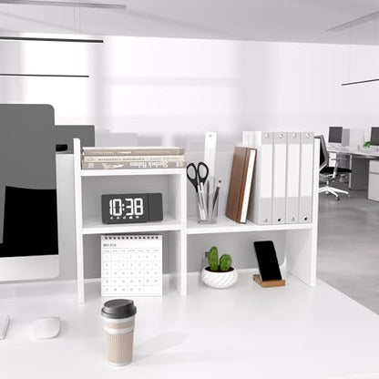 Desktop Organizer Office Storage Rack Adjustable W... (White | Engineered Wood)
