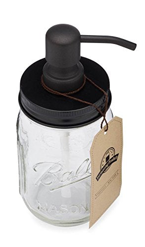 Mason Jar Soap Dispenser - Black - 16 oz Ball Mason Jar Liquid Dispenser for Kitchen & Bathroom - Glass - Dish Soap Dispenser with Rust Proof Stainless Steel Pump & Lid