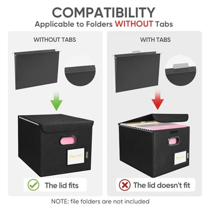 BALEINE File Organizer Box with Lid, Collapsible File Folder Organizer with Plastic Slide, Hanging File Folder Box for Office Document Storage (1 Pack, Black)