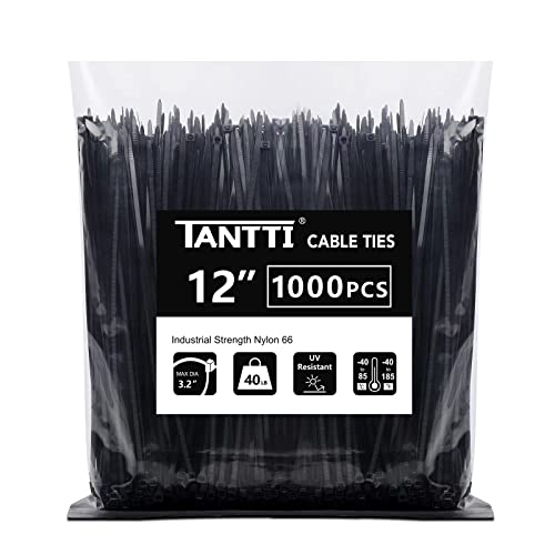 Zip Ties 12 inch, Black Zip Ties 1000 pack, 40lb,... (Black | Nylon)