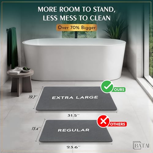 Extra Large Diatomaceous Earth Stone Bath Mat (31.5” x 19.7”) Dark Gray XL | Fast Absorbent Shower Stone Bath Mat For Bathroom - Quick Dry, Easy Clean and Non-Slip Mat - Instant Drying Diatomite Bathmat