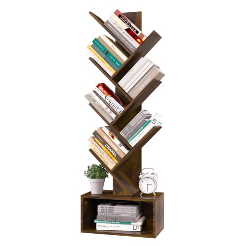 Tree Bookshelf - 6 Shelf Retro Floor Standing Book... (Rustic Brown | Wood)