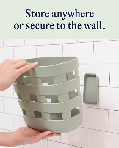 Lalo Bath Time Storage Bin - Keep Items Organized & Dry with Non-Toxic Plastic, Easy Cleanup, Removable Drying Bin, Woven Baby Organizer, Secure Wall Attachment, 9 x 5.5 x 8.5 in - Sage