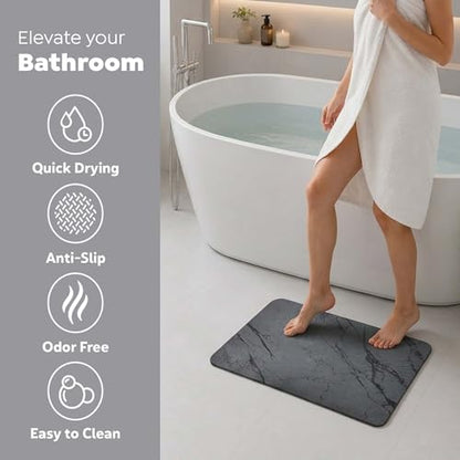 Extra Large Stone Bath Mat for Bathroom (32" x 20") | Non Slip Super Absorbent Quick Dry Diatomaceous Earth Bath Mat | XL Diatomite Stone Bath Shower Mat | Drying Mat for Kitchen Counter | Gray