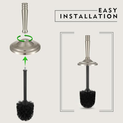 Stainless Steel Toilet Brush and Holder Set，Toilet Bowl Brush and Holder | Heavy Duty Silver Toilet Brush for Bathroom, Toilet Cleaner Brush，Deep Cleaning，Space Saving, Covered Brush（Stain Nickel）