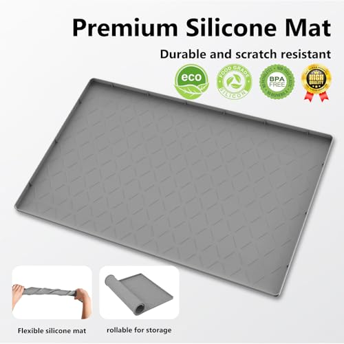 Mateeylife Under Sink Mat Kitchen Waterproof, Silicone Sink Tray 22"X34" | Under Sink Organizer Cabinet Shelf Protective Liner, Multi-use Silicone Mat for Boot Tray & Litter Mat, Dark Grey