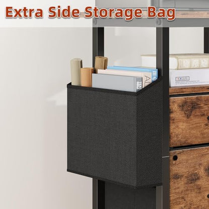 GYIIYUO 2 Drawer File Cabinet 24''W, Mobile Filing Cabinet, Printer Stand | 24'' Extended Desktop, Rolling, Side Bag, Fits A4/Letter Size, Home Office, Fabric Drawer, Light Brown