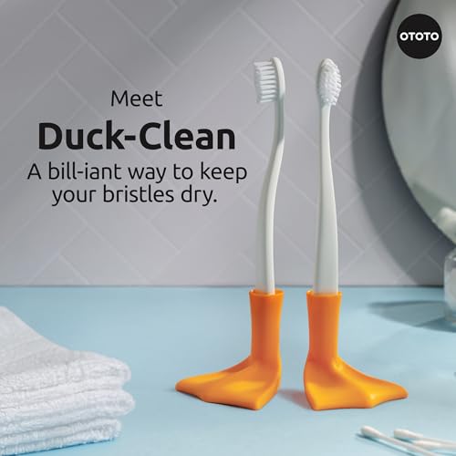 OTOTO Duck Toothbrush Holder Set - 2 Pack - Bathroom Organizer, Funny White Elephant Gifts for Kids - Pencil Holder, Brush Holder (Duck-Clean)