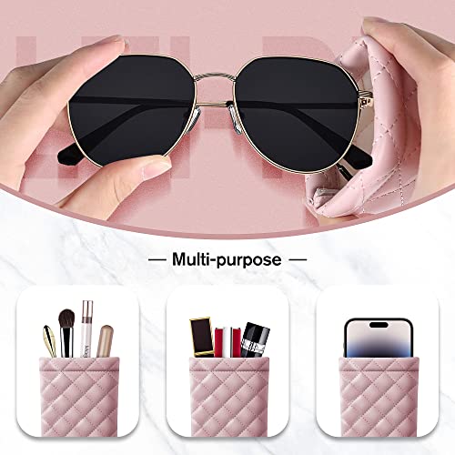 Squeeze Top Sunglass Pouch - Portable Sunglass Organizer Pouch Bags Soft PU Leather Glasses 2 Pack