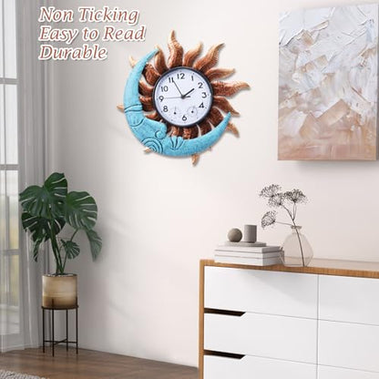 Outdoor Clock, Sun and Moon Clock for Patio Pool Garden Home Decor | Waterproof, Thermometer Combo, 14 Inch, Easy to Read