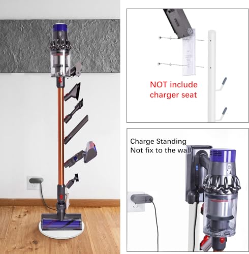 XIGOO Freestanding Vacuum Stand Holder with 6 Hooks | Floor Docking Station Metal Organizer Bracket, Compatible with V15 Detect, V11 V10 V8 V7 V6 Cordless Vacuum Cleaners, White