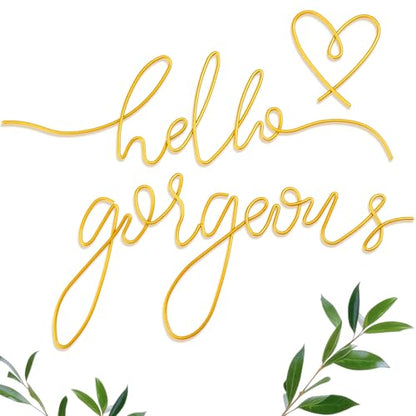 Hicarer Metal Hello Gorgeous Wall Art Minimalist Wall Decor,Gold,Classic | for Bedroom Bathroom Living Room Dressing Room Salon Vanity Office Home Decoration, Easy to Install