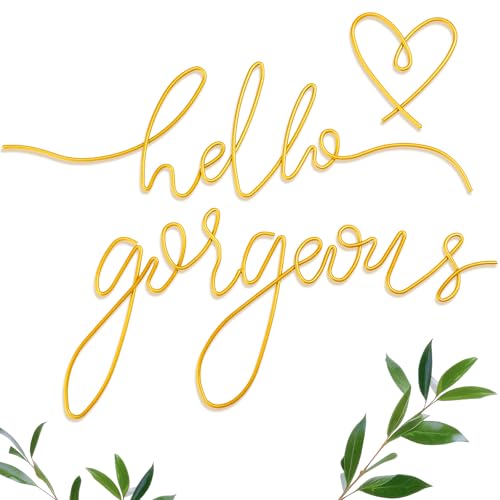 Metal Hello Gorgeous Wall Art Minimalist Wall Deco... (3 Count | Gold | Wire)