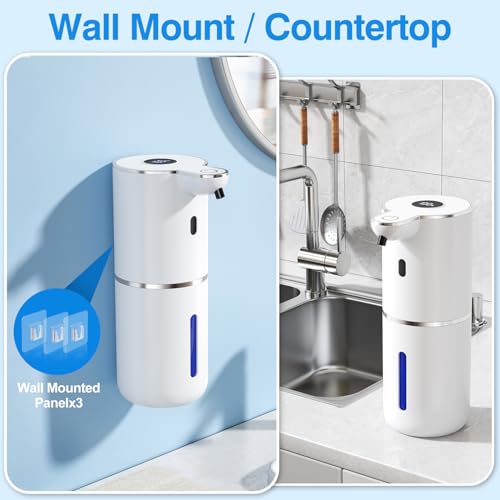 Fachixy Automatic Liquid Soap Dispenser Touchless, Smart Digital Display | 12.8oz/380mL, Up to 90 Days Battery Life, 6 Adjustable Level, Rechargeable, Wall Mountable IPX5 for Kitchen & Bathroom, White
