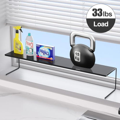 Extendable Small Narrow Shelf for Windowsill Kitchen, Spice Rack Organizer | Black, 1pc, Stackable, Tall Windowsill Plant Shelf, For Narrow Space Countertop Storage, Sturdy & Durable, Holds Up to 33 lbs