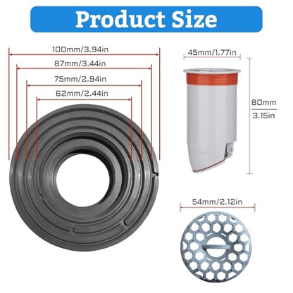 Odor-Proof Shower Drain Plug - Backflow Preventer with Magnetic Closure Valve, Hair Catcher, and Silicone Reducer Ring, Fits 1.9''-3.9'' ID Drains, Sewers, and Pipes