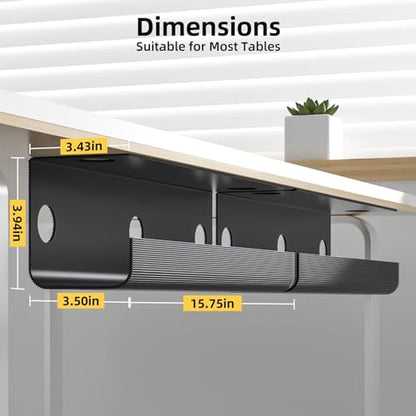 Yecaye 2 Pack Cable Management Under Desk, 31.5 in, Black | Cable Management Tray, Cord Hider, Cord Organizer, No Screw Wire Management, For Office and Home