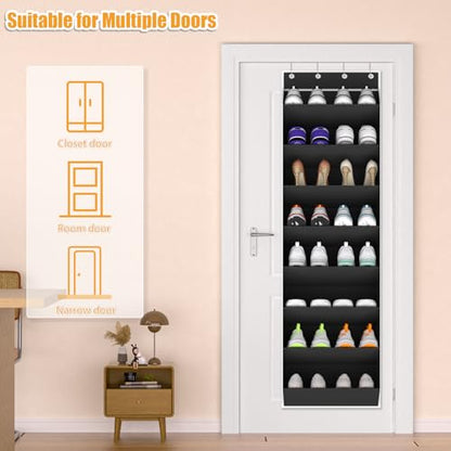 KYEVIS Over The Door Shoe Organizer Storage Fit 16-24 Pairs Hanging Shoe Rack Organiser for Closet Door, Deep Pocket Shoe Holder for Sneakers,Boots Storage(1 Pack Black)