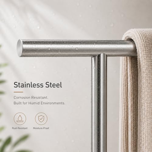 Bath Hand Towel Holder Standing, 13 Inch T-Shape Towel Bar Rack Stand, SUS304 Stainless Steel Brushed Finish,Tower Bar for Bathroom Kitchen Vanity Countertop