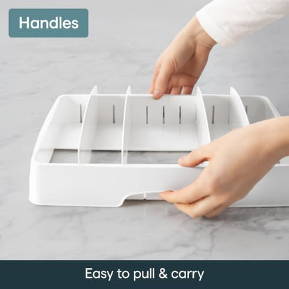 YouCopia StoraLid Food Container Lid Organizer for Kitchen Cabinet Storage with 5 Adjustable Dividers, 10.5''D × 13.4''W × 3.3''H, Large Classic Edition, White