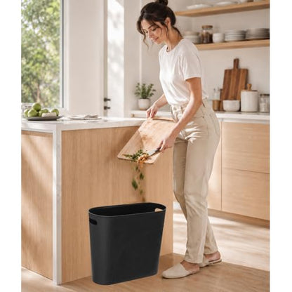 ROYFACC Small Trash Can Plastic Bathroom Wastebasket 3.2 Gallon Slim Garbage Container Bin with Handle for Home Kitchen Bathroom Bedroom Office, 2 Pack (Black)