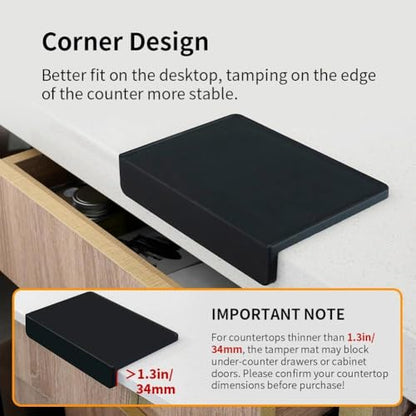 watchget Espresso Tamping Mat,Silicone Portafilter Pad for Counter | Ultra Thick,Waterproof and Heat Resistant,Non-Slip Corner Tamper Mat,Barista Espresso Machine Accessory,8"x6", Black