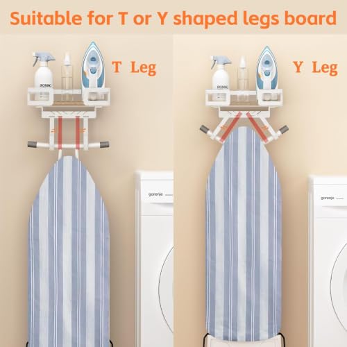 Ironing Board Hanger Wall Mount, Iron Board Wall Holder, Sewing, Laundry Room Organization, T&V Shaped Space Saving Iron Holder for Laundry Room Decor and Accessories, Organization and Storage, White