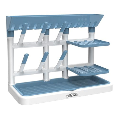 Dr. Brown's Drying Tower, Stand-Up Drying Rack, Countertop Baby Bottle Drying with Organized Storage for Baby Essentials, Space Saving Vertical Rack, Blue/White
